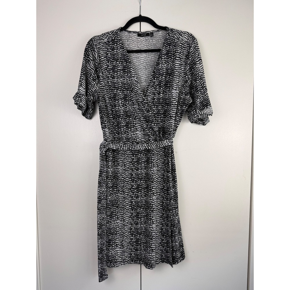 Apt. 9 Faux Wrap Dress Black White Abstract Geometric V-Neck XL Officewear